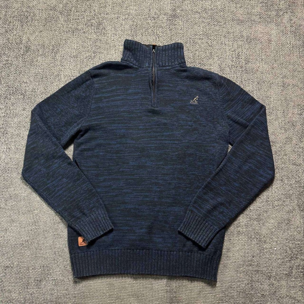 Kangol Quarter Zip Sweater Mens XL Navy Black Space Dye‎ Sherpa Neck K9826